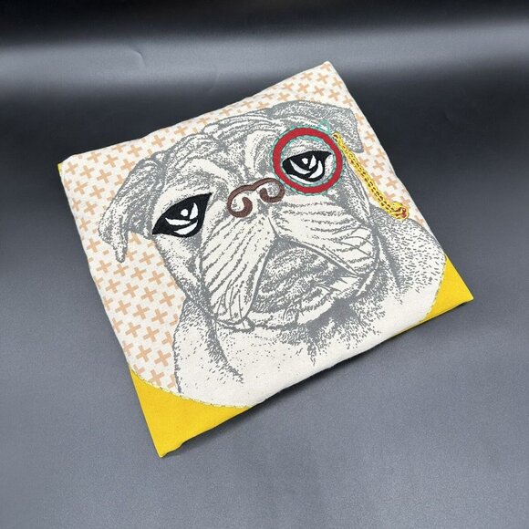 Throw Pillow Cover Dog Pillowcase Decorative Yellow Monocle Bulldog Pug Kitschy - Picture 4 of 12